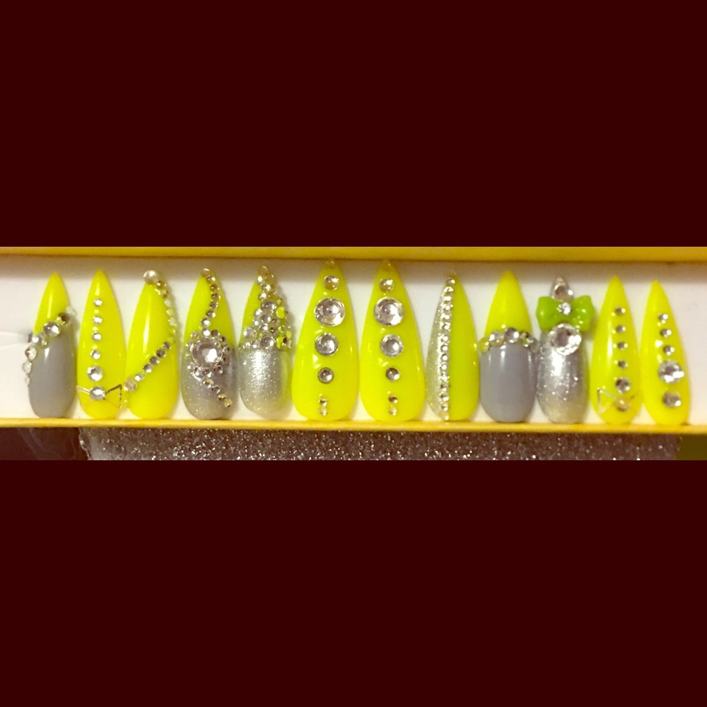 🍋Metallic Lemon Zest Press on Nails-Med(1,5,4,6,8